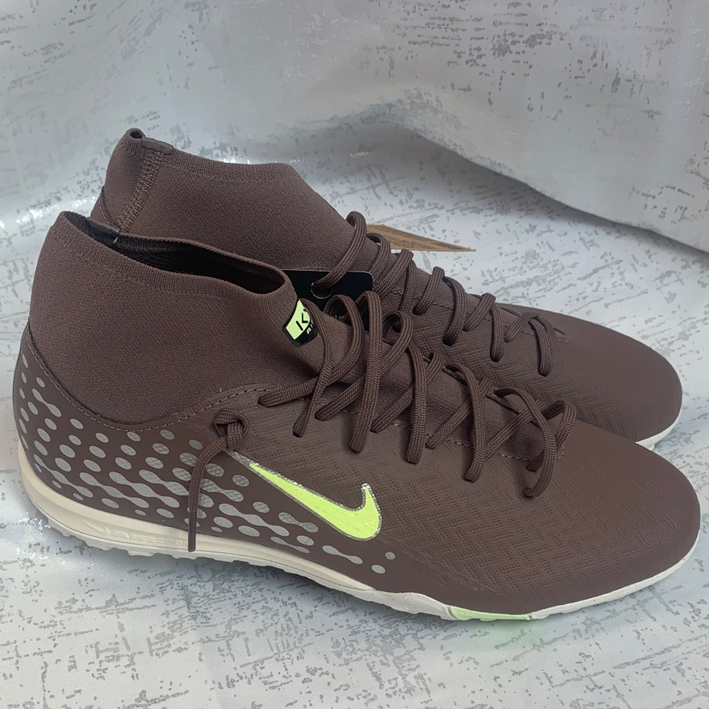 Nike Women’s Brown Knit High-Top Sneakers with Neon Yellow Swoosh